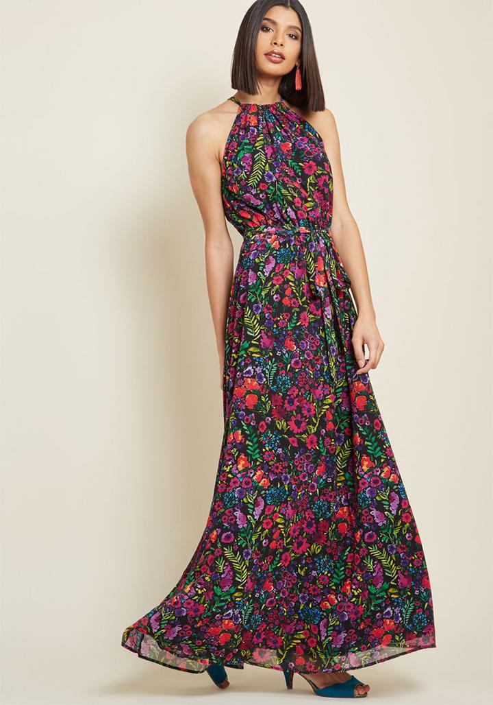 Modcloth Illuminated Elegance Chiffon Maxi Dress In Black In Xs