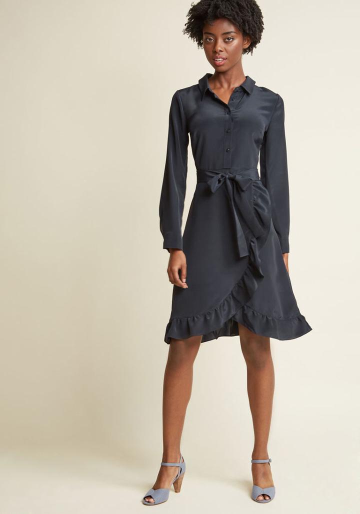 Modcloth Ruffled Wrap Shirt Dress In Dusk