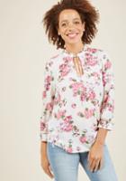 Modcloth Rustic Radiance Tie-neck Floral Top In Ivory In Xxs