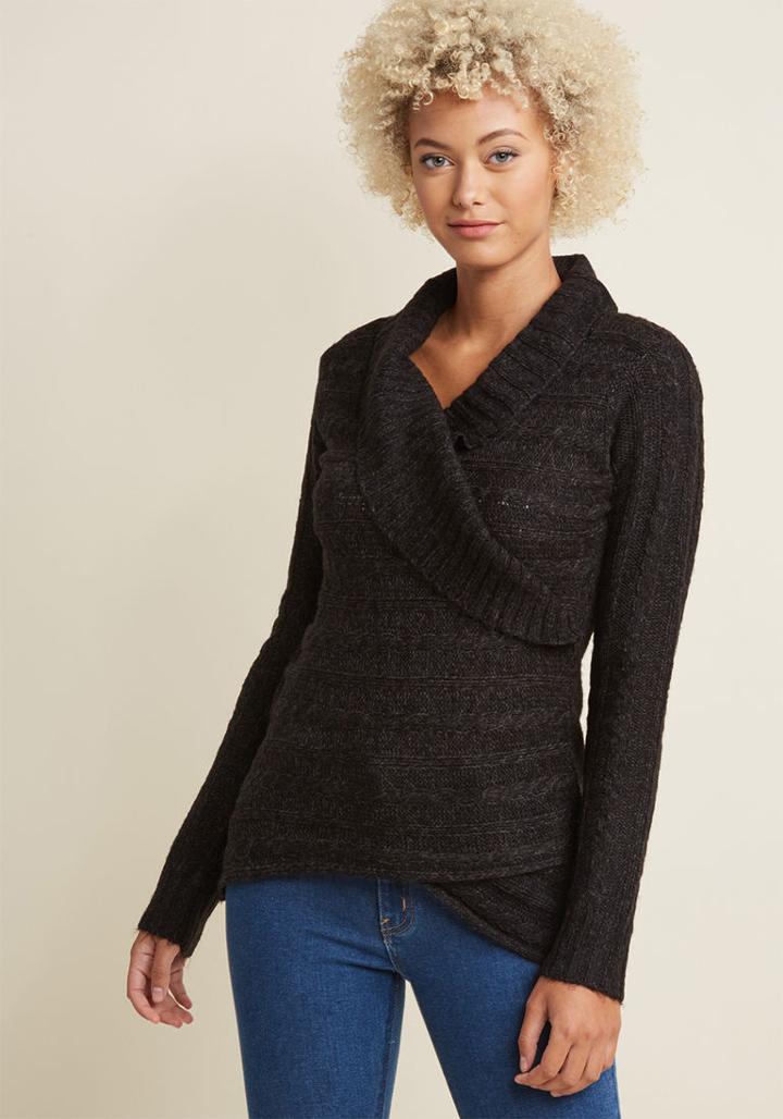 Modcloth The Layer The Land Long Sleeve Sweater In Pepper In 2x