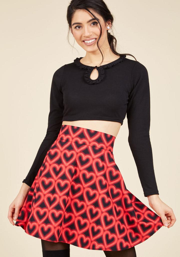 Modcloth Playful Feeling Skater Skirt In Neon Hearts