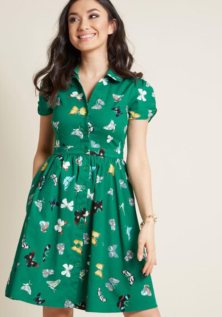Modcloth Summer School Cool Shirt Dress In Butterflies In M