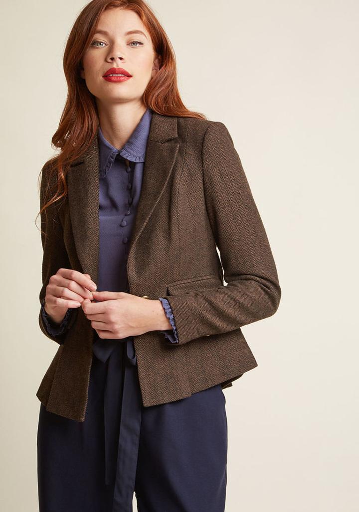 Modcloth Herringbone Peplum Blazer