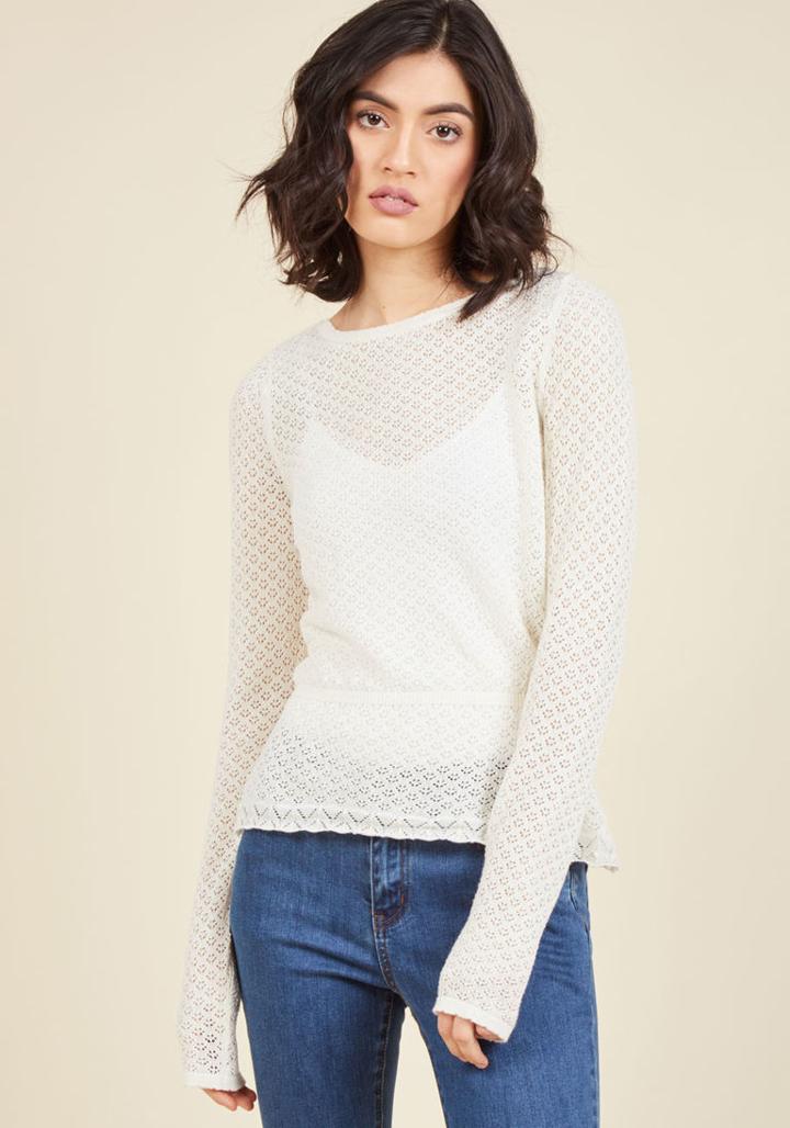 Modcloth Sweetest Subtleties Long Sleeve Top In Blanc
