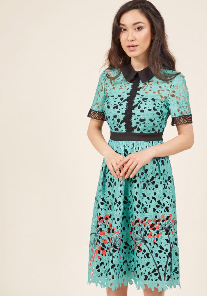 Modcloth Classic Cornerstone Lace Shirt Dress In Aqua In S