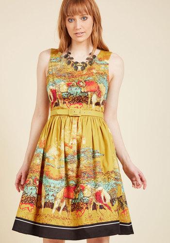  Festive Frondescence A-line Dress In Safari In M