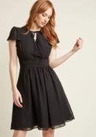 Modcloth Surplice A-line Dress With Flutter Sleeves In Noir In L