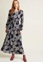 Modcloth Dahlia Printed Long Sleeve Maxi Dress In Xl