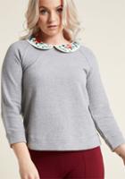 Modcloth Sweatshirt With Embroidered Peter Pan Collar In Xs