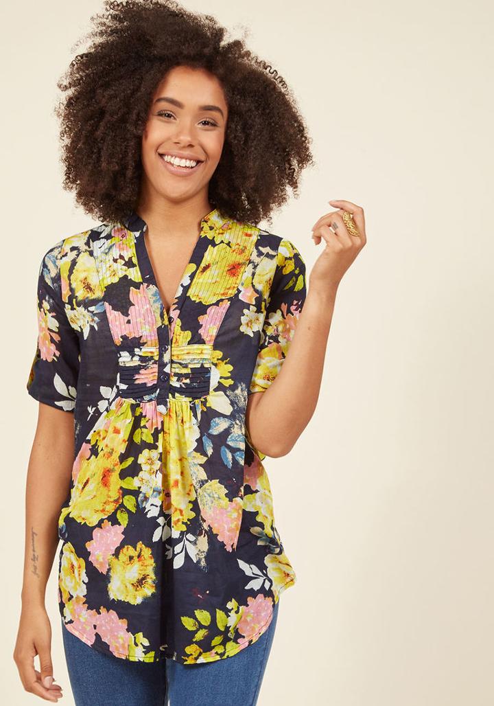 Modcloth Back Road Ramble Cotton Tunic In Painterly Navy In L