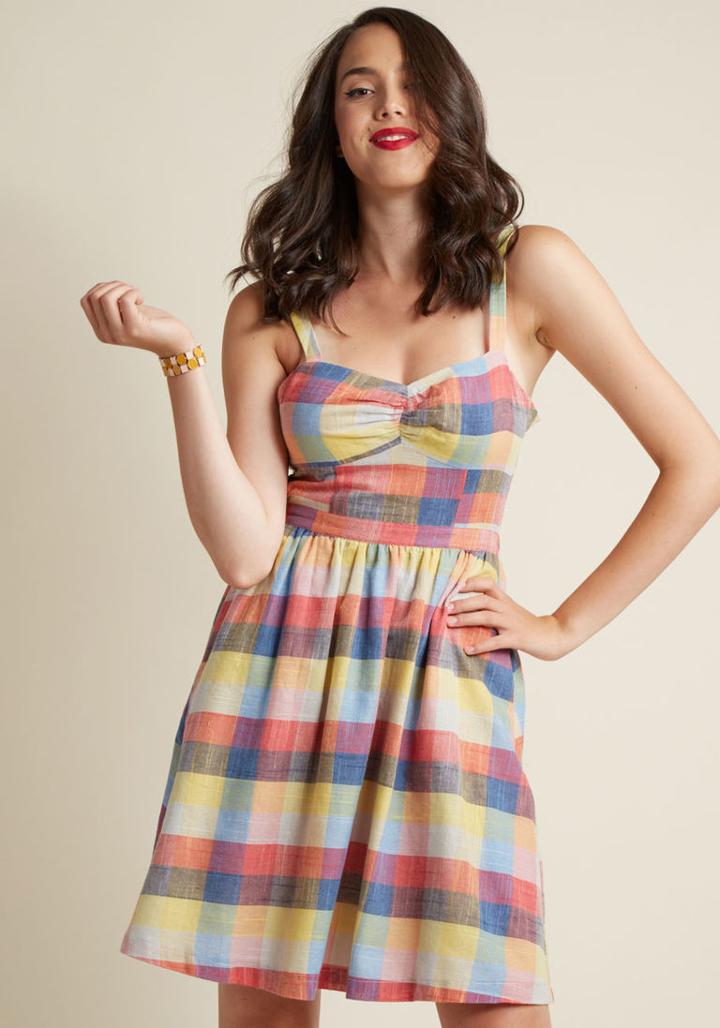 Modcloth Conservatory Chic A-line Dress In Madras