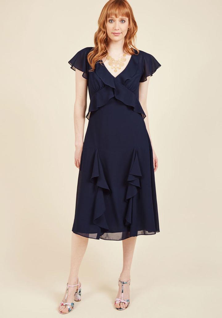 Modcloth Memories In Motion Midi Dress In Midnight