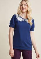Modcloth Sweet And Greet Short Sleeve Top In Navy In Xl
