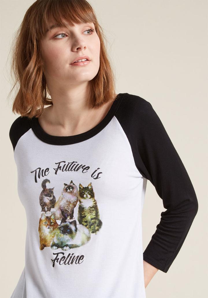 Modcloth The Future Is Feline Raglan Graphic Tee In 3x