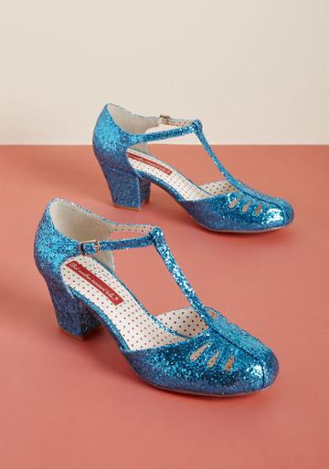 Baitfootwear B.a.i.t. Footwear Shimmer Down Now T-strap Heel In Blue Glitter In 7