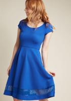 Modcloth Textured A-line Dress With Lace Insert In Blue In L