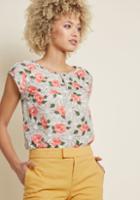 Modcloth Graceful Expectations Cap Sleeve Blouse In Floral In L