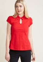 Modcloth Choose Charm Collared Keyhole Top In Red In S