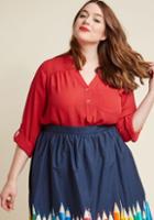 Modcloth Pam Breeze-ly Long Sleeve Tunic In Tomato In Xxs