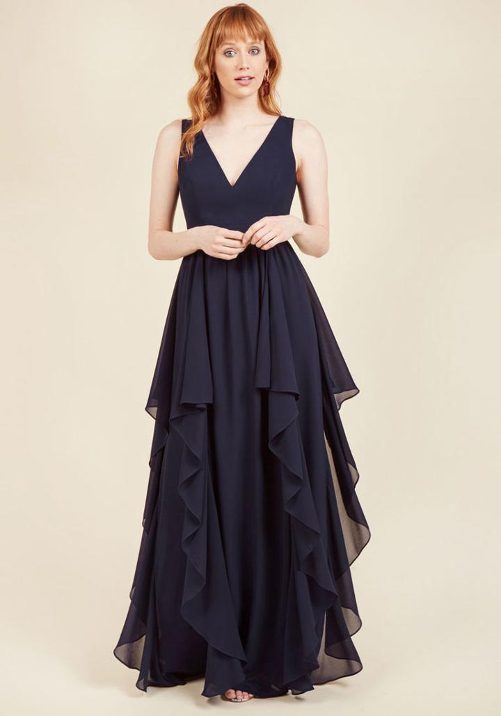Modcloth As Ruffles Ripple Maxi Dress In Navy In 1x
