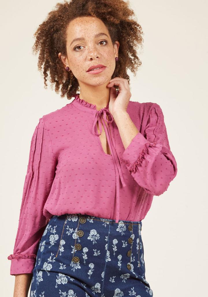 Modcloth Rustic Radiance Tie-neck Top In Berry In Xxs