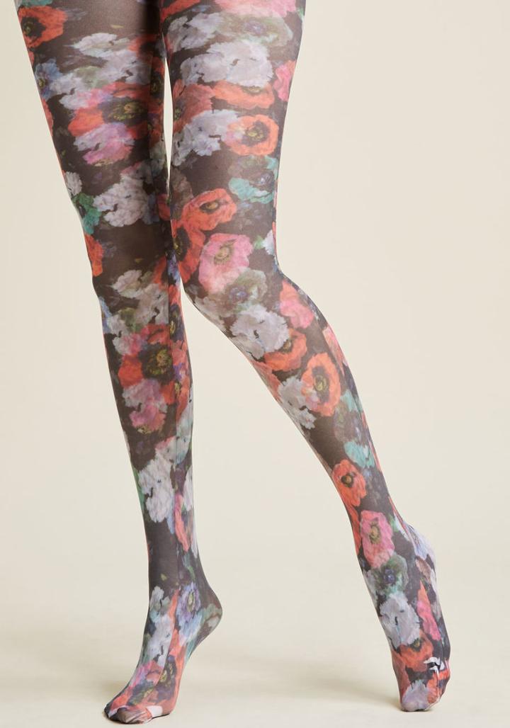 Modcloth Poppy Party Patterned Tights In 3x