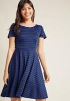 Modcloth Playlist Professional A-line Dress In Striped Cobalt In 2x