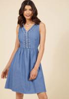  Savor Someplace New A-line Dress In Chambray In 1x