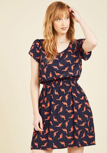 Modcloth Oh My Gosh A-line Dress In Navy Dinos