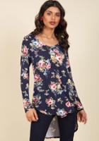 Modcloth Embracing Basic Long Sleeve Top In Navy Bloom