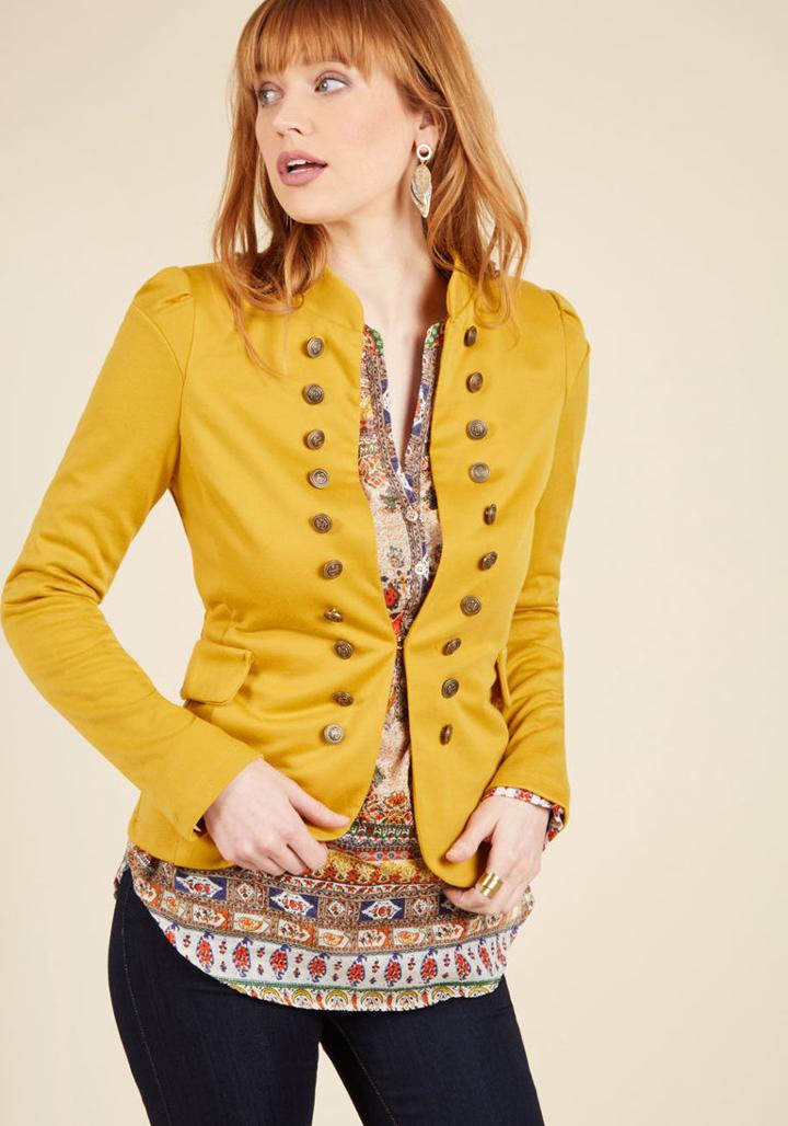 Modcloth I Glam Hardly Believe It Jacket In Goldenrod