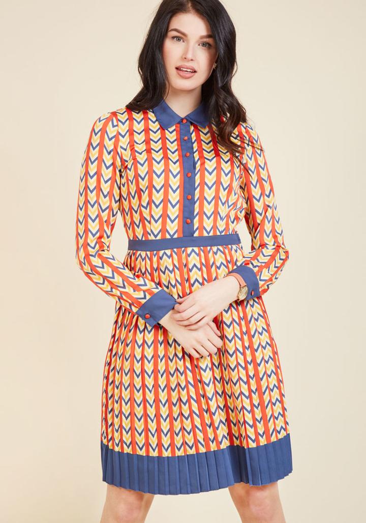 Modcloth Just My Typist Long Sleeve Shirt Dress In Primary In M