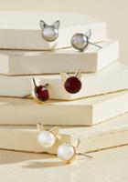 Modcloth Take Meow-t Tonight Earring Set In Classy