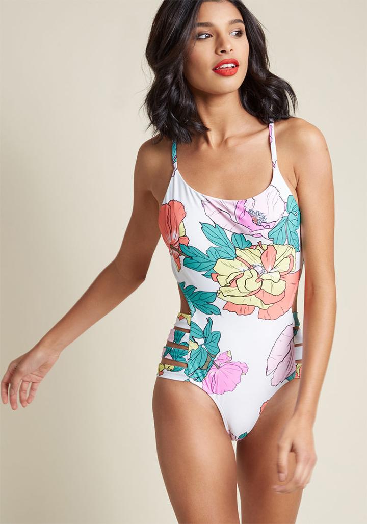 Modcloth Keep Me Coasted One-piece Swimsuit In White In L