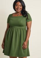Modcloth Textured A-line Dress With Square Neckline In Clover In 4x