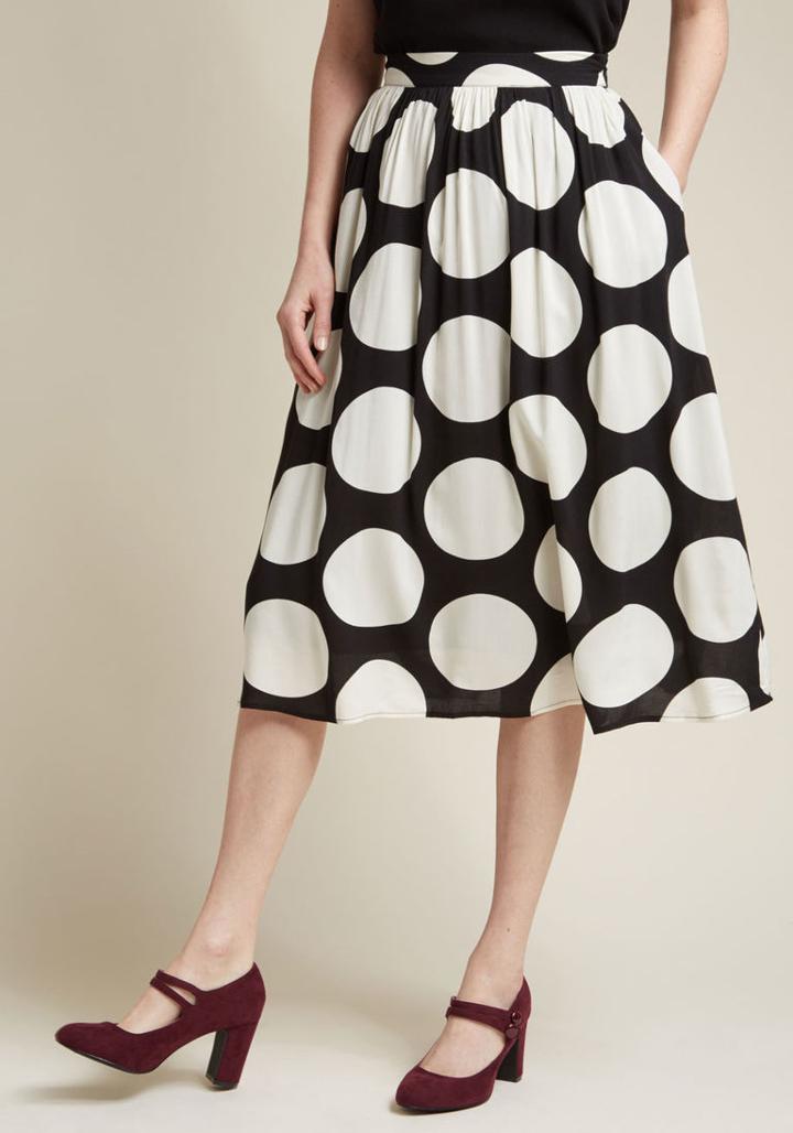 Modcloth Woven A-line Skirt With Pockets In Black Dot In 4x