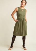 Modcloth Chiffon Keyhole A-line Dress With Pockets In Olive In S
