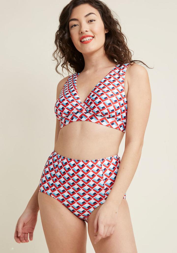 Highdivebymodcloth Sunrise Swim High-waisted Bikini Bottom In Geo In L