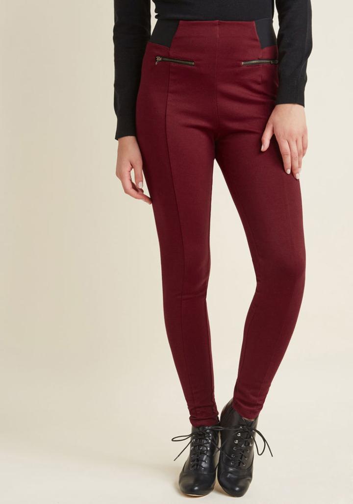 Modcloth Ponte Leggings With Zippers In Burgundy In S
