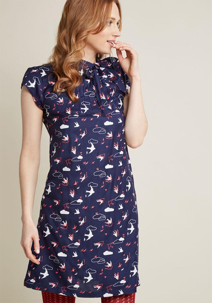 Modcloth Up, Up, And Amaze Shift Dress In Navy Swallows In 8 (uk)
