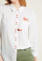 Modcloth Button-up Top With Pocket Fox Embroidery In 4x