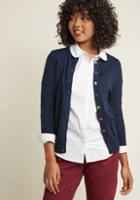 Modcloth Charter School Crew Neck Cardigan In Rainbow Buttons In 1x