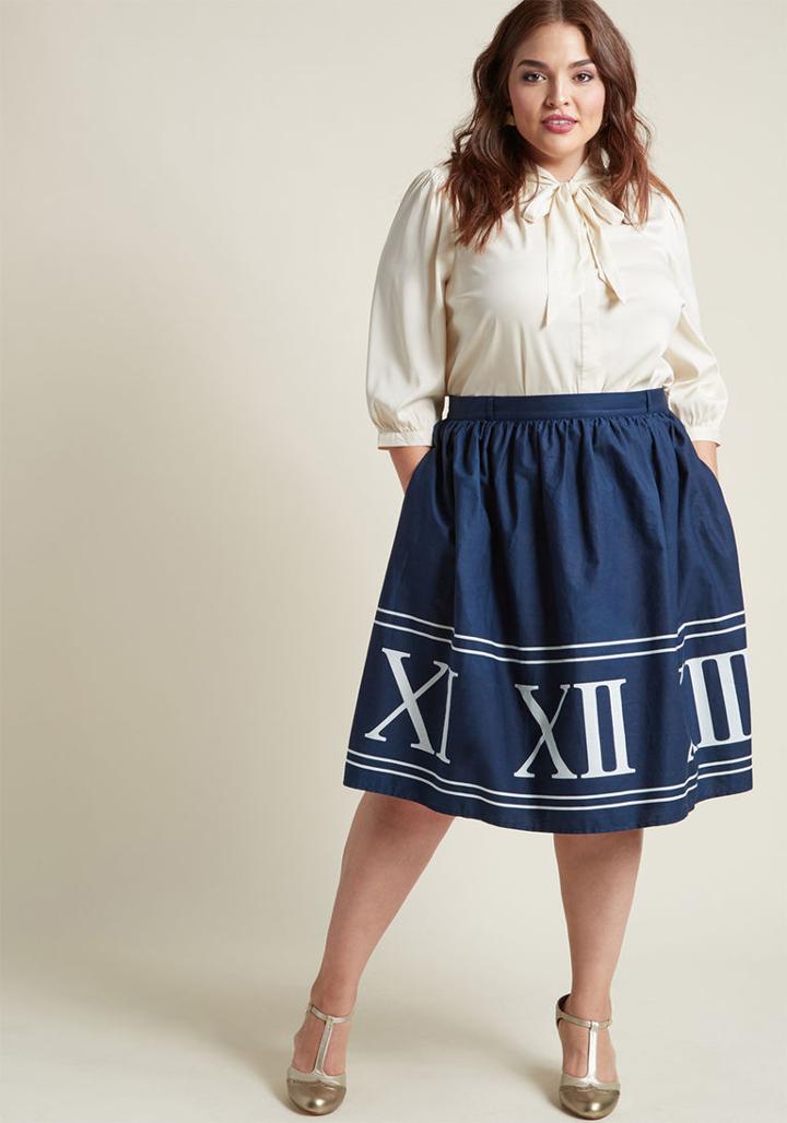 Modcloth Charming Cotton Skirt With Pockets In Navy Numerals In L