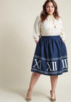 Modcloth Charming Cotton Skirt With Pockets In Navy Numerals In L