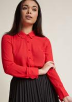 Modcloth Chiffon Button-up Blouse With Scallops In Brick In 3x