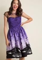 Modcloth Hell Bunny Haunted Hem Cotton Fit And Flare Dress In Xs