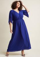Modcloth Chiffon Maxi Dress With 3/4 Sleeves In Cobalt In Xs
