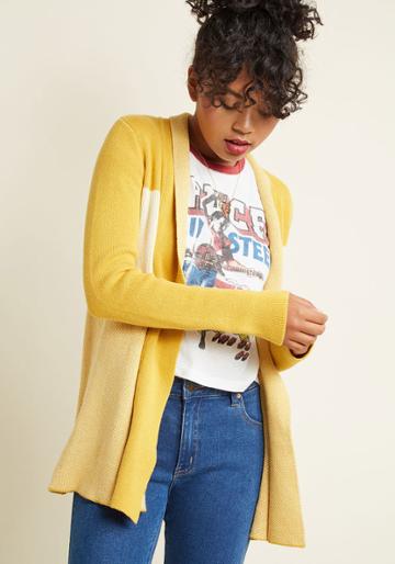 Modcloth Simply Snuggly Colorblock Cardigan In Marigold