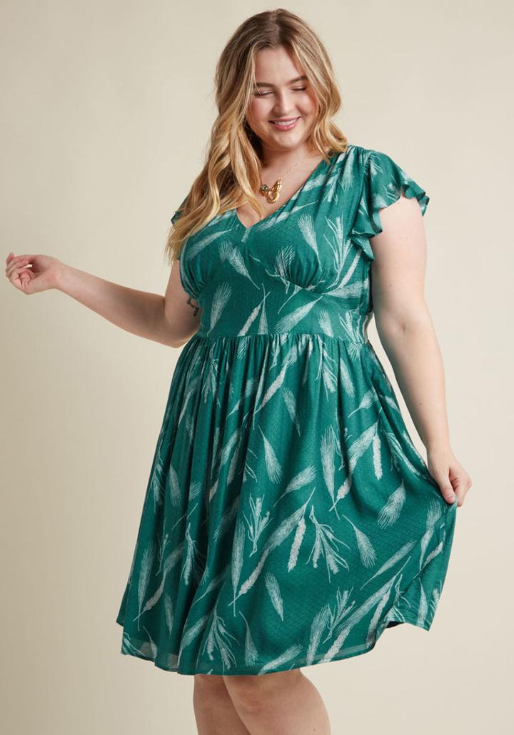 Modcloth V-neck Flutter Sleeve A-line Dress In Xxs