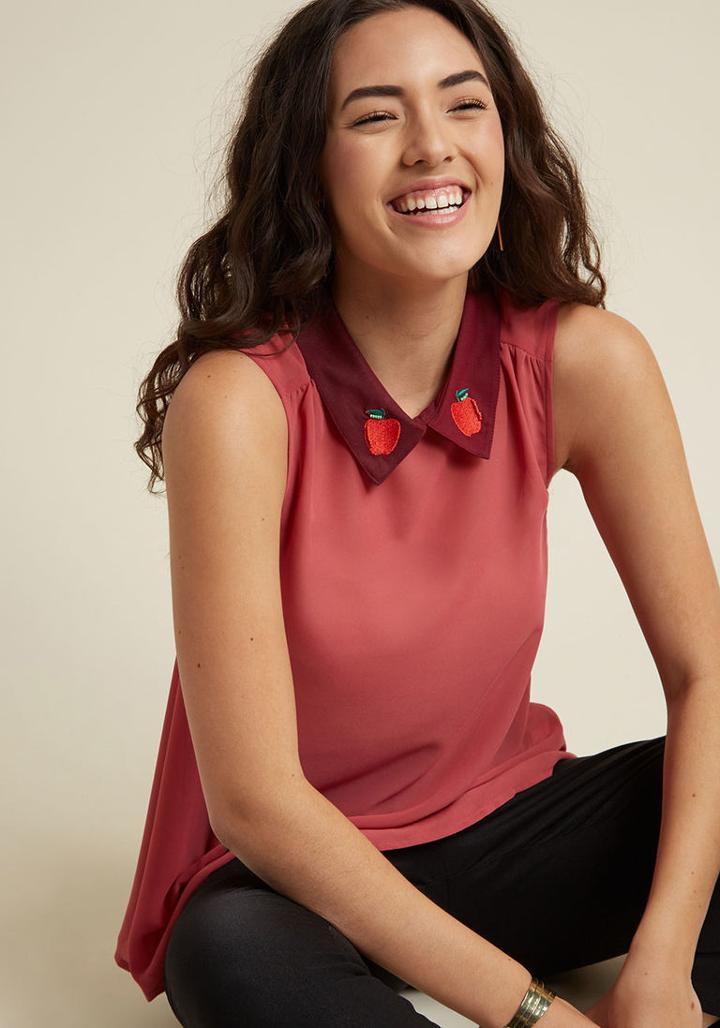 Modcloth Flavor Fusion Collared Sleeveless Top In Apple In Xs